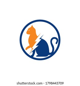 Flash cat vector logo design. Cat and thunderstorm icon logo.