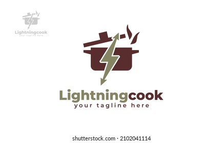 Diseño del logo de la olla de cocina flash. vector