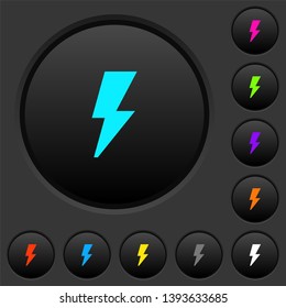 Flash dark push buttons with vivid color icons on dark grey background
