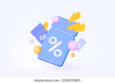 Flash deal sale shopping. 3D vector coupon. Creative banner template for various promotions, promo codes, gift certificates. 