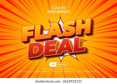 Estilo Moderno 3D Do Efeito De Texto Do Flash Deal. Efeito De Texto Editável Oferecer Promoção Com Fundo De Meio-Tom De Intermitência De Quadrinhos.