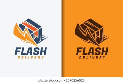 Flash delivery logo, featuring a lightning bolt seamlessly combined with a delivery box, symbolizing speed and efficiency in shipping.