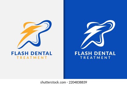 Flash Dental Logo Design. Abstract Teeth Shape Combined with Abstract Flash Shape Concept.
