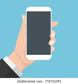 Flash Design with long shadow hand Holding the smart phone with  Blank screen ,vector design Element illustration