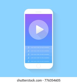Flash Design with long shadow the smart phone with  multimedia audio controller Application on screen ,vector design Element illustration