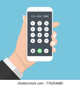 Flash Design with long shadow the smart phone with  Call Application on screen ,vector design Element illustration