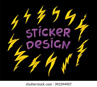 Flash Design Stickers. Flash vector illustration. Design elements. Hand Draw ink vector illustration.