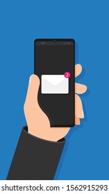 Flash Design style hand holding the smartphone with e-mail application on screen ,vector design Element illustration