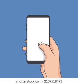 Estilo de diseño de Flash mano sujetando el smartphone con Blank en pantalla ,elemento de diseño vectorial 