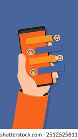 Flash Design style hand holding the smartphone with e-mail application on screen ,vector design Element illustration