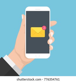Flash Design style hand holding the smartphone with e-mail application on screen ,vector design Element illustration