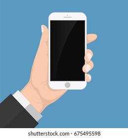 Flash Design style Human hand holding Smartphone ,vector design Element illustration isolate on blue background