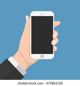 Flash Design style Human hand holding Smartphone ,vector design Element illustration isolate on blue background