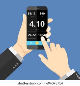 Flash Design style of Human hand holding Smartphone activities app on screen. Vector design Element illustration