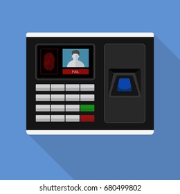 Flash Design style with long shadow the access control machine or time the attendance machine with access is fail on screen ,vector design Element illustration