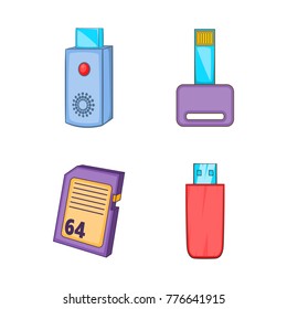 Flash disk icon set. Cartoon set of flash disk vector icons for web design isolated on white background