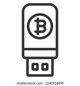 Flash drive with bitcoin - icon, illustration on white background, outline style