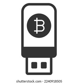 Flash drive with bitcoin - icon, illustration on white background, glyph style