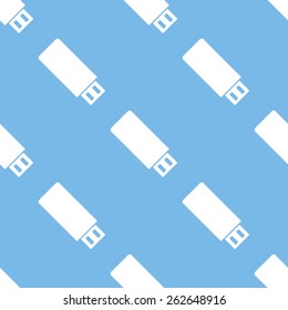Flash drive blue with white seamless pattern for web design. Vector symbol