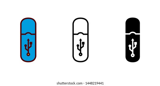 Flash Drive with Cap. Icon in Different Color and Style
