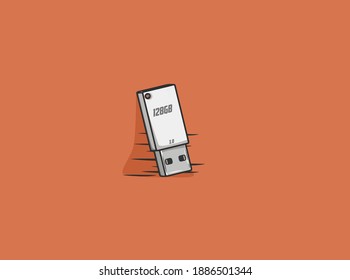 Flash drive concept banner. Isometric banner of flash drive vector concept for web, giftcard and postcard