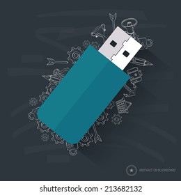 Flash drive design on blackboard background,clean vector