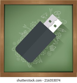 Flash drive design on blackboard background,clean vector