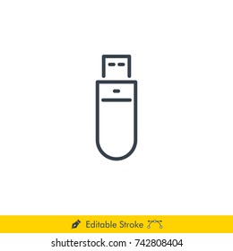 Flash Drive (Flashdisk) Icon / Vector - In Line / Stroke Design with Editable Stroke