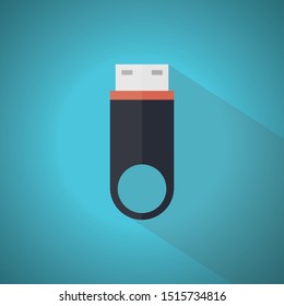 Flash drive flat icon with white background. Blue Theme Concept