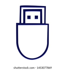 Flash Drive. Hand Drawn Icon with Blue Ballpoint Pen Style.