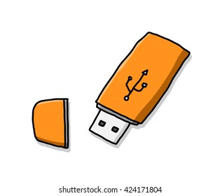 Flash Drive, a hand drawn vector doodle illustration of a USB drive.