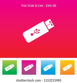 Flash Drive Icon in Colored Square box. eps-10