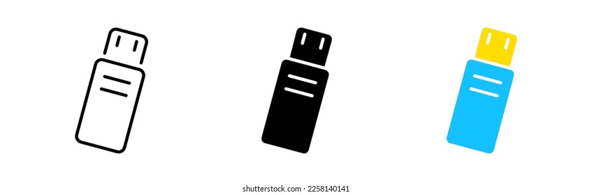 Icono de Flash Drive. Administración de documentos, acceso, bloqueo, carpeta, archivo de copia de seguridad, calculadora, contabilidad, base de datos, equipo, teléfono. Concepto de gadgets Icono de línea vector en estilos diferentes