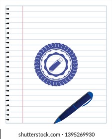 flash drive icon drawn with pen strokes. Blue ink. Vector Illustration. Detailed.