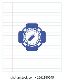 flash drive icon drawn with pen strokes. Blue ink. Vector Illustration. Detailed.