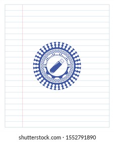 flash drive icon emblem with pen effect. Blue ink. Vector Illustration. Detailed.