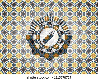 flash drive icon inside arabesque emblem background. arabic decoration.