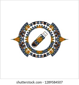 flash drive icon inside arabesque style badge. arabic decoration.
