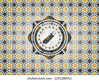 flash drive icon inside arabesque emblem background. arabic decoration.