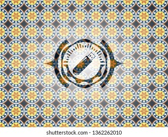 flash drive icon inside arabesque style badge. arabic decoration.