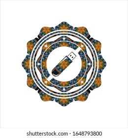 flash drive icon inside arabesque emblem background. arabic decoration.