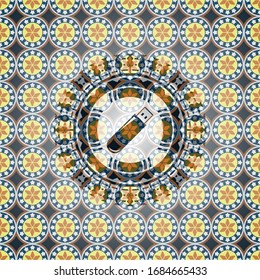 flash drive icon inside arabesque badge. arabic decoration.