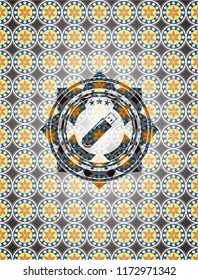 flash drive icon inside arabic badge. Arabesque decoration.