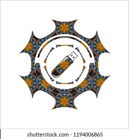 flash drive icon inside arabic emblem. Arabesque decoration.