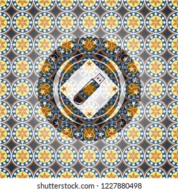 flash drive icon inside arabic emblem. Arabesque decoration.
