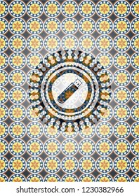 flash drive icon inside arabic style badge. Arabesque decoration.