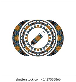 flash drive icon inside arabic emblem background. Arabesque decoration.