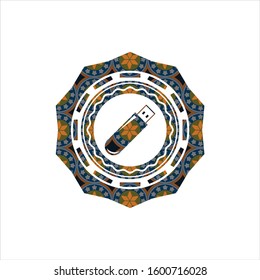 flash drive icon inside arabic style emblem. Arabesque decoration.