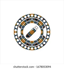 flash drive icon inside arabic badge background. Arabesque decoration.