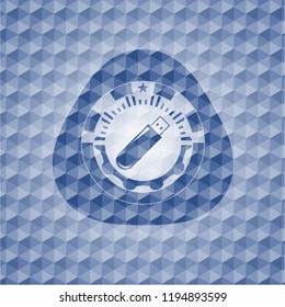 flash drive icon inside blue badge with geometric pattern background.